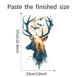Detailed dimension guide for forest elk silhouette wall sticker measuring 57x33cm