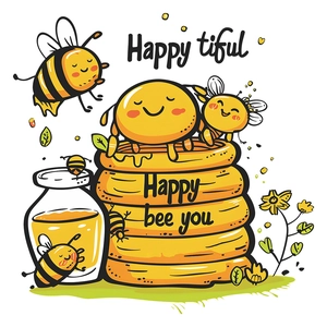 Cartoon bee and honey wall stickers for kids room decoration with yellow honeycomb decals