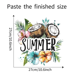 Detail view of tropical summer wall sticker showing 27cm dimensions and floral design