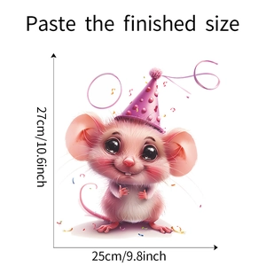 Detailed view of 3D pink cartoon mouse wall sticker with dimensions for home decoration