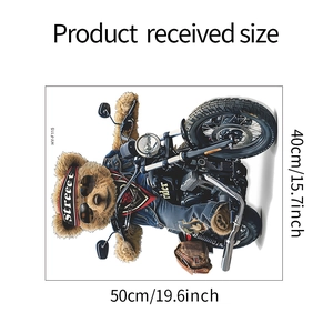 Detailed view of motorcycle bear wall sticker showing product size 50cm by 40cm
