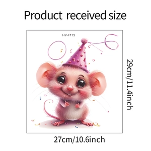 Detailed size guide of 29x27cm cute cartoon mouse wall sticker with party hat