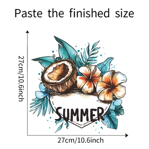 Tropical fruit summer wall sticker with coconut and hibiscus flower for home decoration