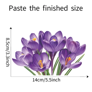 Detailed dimensions of purple crocus flower wall stickers for home decoration