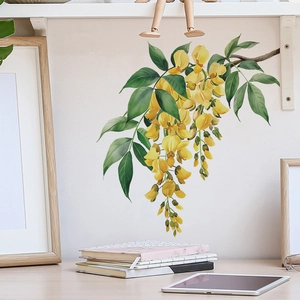 Yellow Flower Leaf Vine Wall Sticker Self Adhesive Floral Branch Decal For Kids Bedroom Living Room Home Office Decor