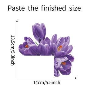 Detailed dimensions of purple crocus flower wall sticker for corner decoration
