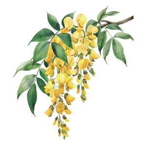 Watercolor yellow flower wall sticker with green leaves for home wall decoration