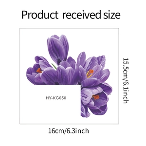 Detailed size specifications for purple crocus flower wall stickers measuring 15.5cm by 16cm