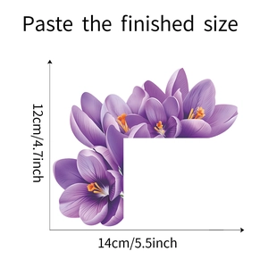 Detail view of purple flower wall sticker dimensions measuring 12cm by 14cm