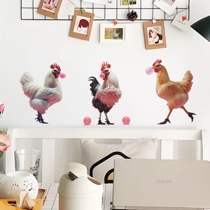 Creative wall stickers featuring humorous chickens blowing bubbles for home wall decor