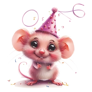 Cute cartoon mouse wall sticker with party hat and colorful confetti for kids room