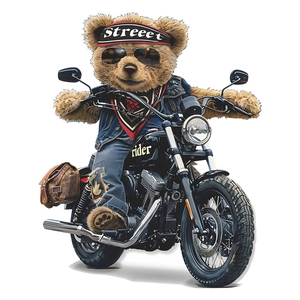 Cool teddy bear riding a black motorcycle wall sticker for kids bedroom decor