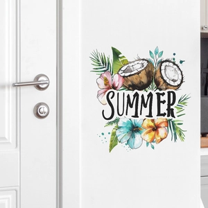 Tropical Summer Fruit PVC Wall Sticker Waterproof Coconut Hibiscus Flower Self Adhesive Home Decor Decal For Living Room Bedroom