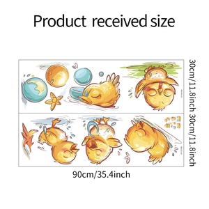 Dimensions détaillées des stickers muraux poussins et bulles pour enfants 30x90cm