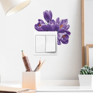 Purple crocus flower wall sticker for home light switch panels decorative decal