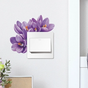 Self-adhesive purple crocus flower wall stickers for home bedroom and light switch decor