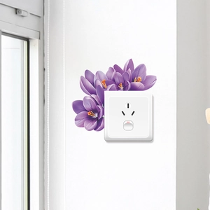 Detail of purple flower wall stickers for light switches with fine petal textures