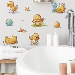 Stickers muraux poussins jaunes pour salle de bain d'enfants et décor de chambre