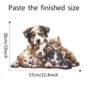 Cartoon dog and cat wall sticker dimensions showing 57cm x 38cm for bedroom decor