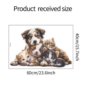 Detailed sheet size display of cute puppy and kittens wall stickers 60x40cm dimension
