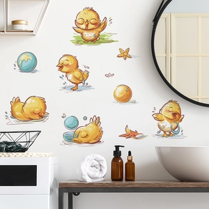 Autocollants muraux poussins mignons pour décoration de salle de bain et chambre d'enfant