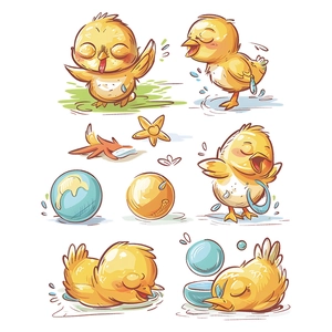 Stickers muraux poussins jaunes mignons pour déco chambre enfant et salle de bain