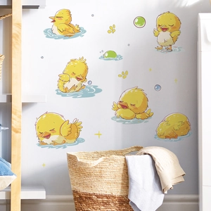 Cute yellow chicken wall stickers set for nursery and kids bedroom home decoration