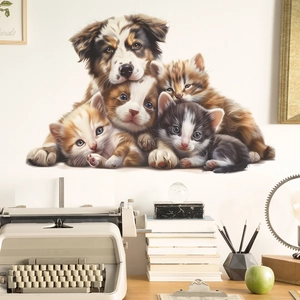 Cute Australian Shepherd puppy and cats wall decal stickers for cozy room decor