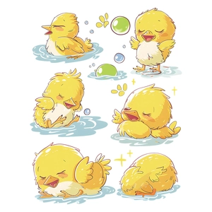 Cartoon yellow chicks wall stickers set for children bedroom home decor with hand-drawn style