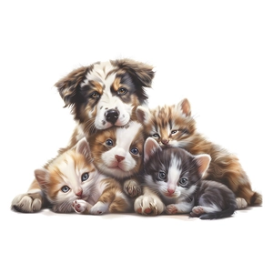 Cute Australian Shepherd puppy and kittens wall sticker for children bedroom decoration