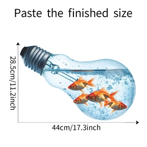 Creative light bulb fish tank wall sticker with orange goldfish for home wall decor