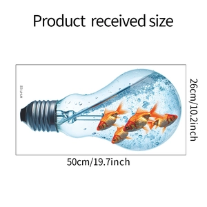 Detailed dimensions of creative light bulb fish wall sticker for home decoration