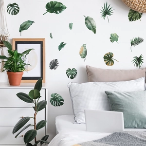 Tropical monstera and palm leaf wall stickers for modern bedroom and living room decor