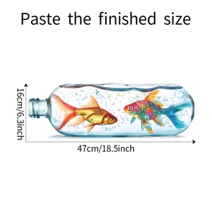 Detail showing self-adhesive fish tank wall stickers with precise size measurements
