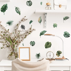 Tropical monstera and palm leaf wall stickers set for minimalist home wall decor