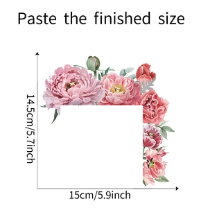 Size specifications for watercolor pink peony floral wall stickers 15cm x 14.5cm
