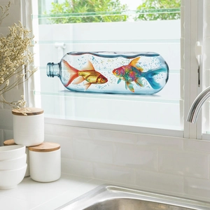 3D fish tank wall sticker featuring goldfishes in a glass bottle for home decoration