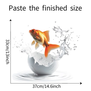 Sticker mural poisson 3D avec dimensions détaillées de 37 cm x 33 cm pour décoration