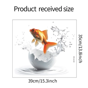 Sticker mural 3D d'une carpe koï dorée sortant d'une coquille avec des éclats d'eau