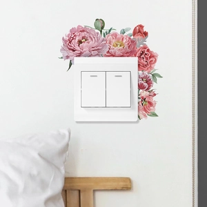 Romantic pink peony wall decals for home bedroom and light switch decoration