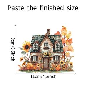 Detail view of watercolor sunflower house wall sticker with 9cm by 11cm dimensions