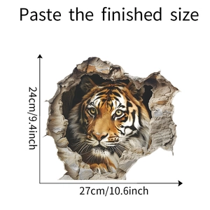 Détails des dimensions du sticker mural tigre 3D avec mesures pour décoration intérieure