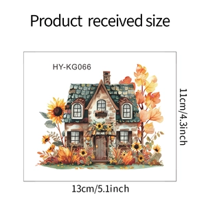 Detail showing dimension 13x11cm for sunflower house watercolor wall sticker decal