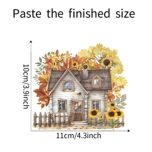 Detailed size specifications for the sunflower house watercolor wall sticker 11cm x 10cm