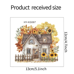 Detailed size specifications for a floral cottage wall sticker measuring 13cm by 12cm
