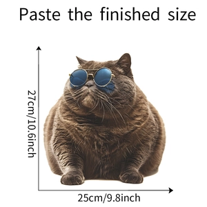 Detail view of funny cat wall sticker with dimensions 27cm by 25cm for home decor
