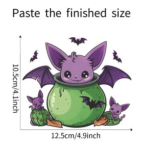 Dettaglio dimensioni adesivo pipistrello 12,5cm x 10,5cm per decorazione Halloween casa