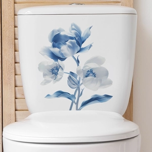 Romantic blue tulip flower self-adhesive wall stickers for bathroom toilet decoration