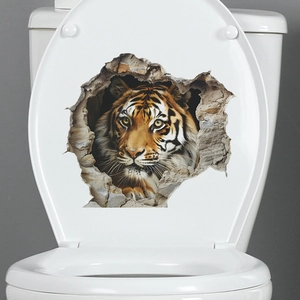 Sticker mural 3D représentant un tigre féroce pour décoration de maison et toilettes