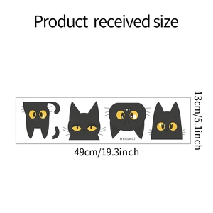 Dimensioni dettagliate di quattro adesivi da muro con gatti neri da 13cm per 49cm